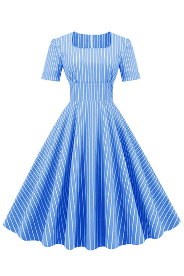 Rayas manga corta 1950s Swing Dress